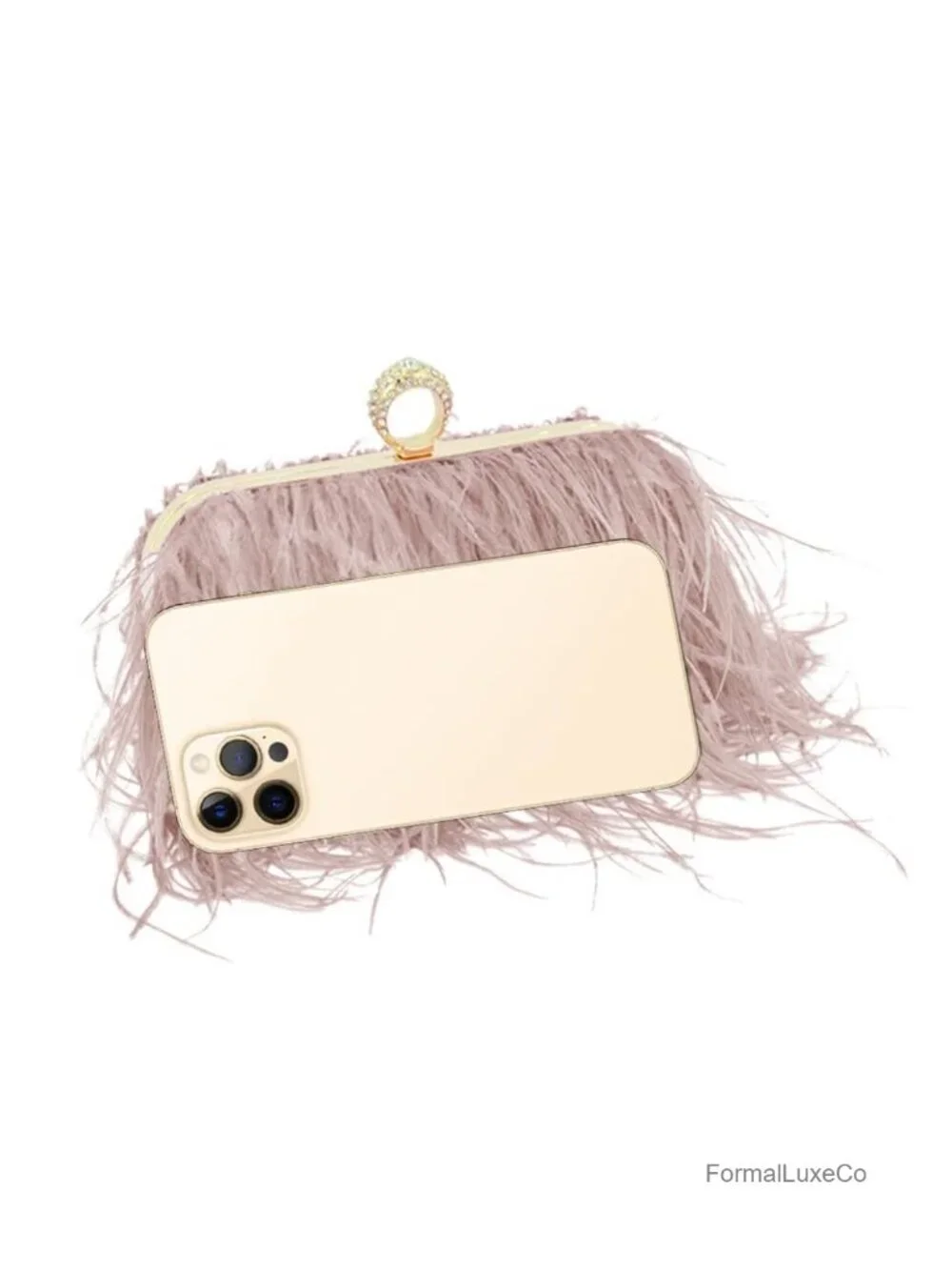 Fluffy Ostrich Feather Clutch Evening Bag with Crystal Twist Lock